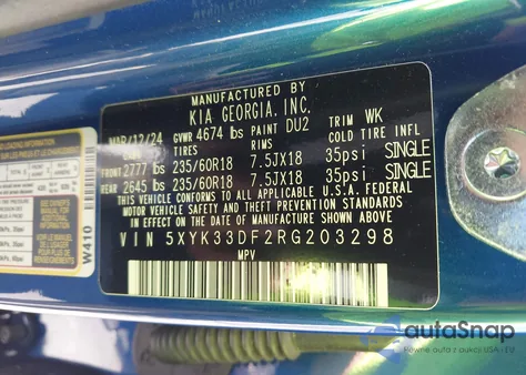 2024 Kia Sportage Ex z USA, uszkodzony, nr VIN 5XYK33DF2RG203298